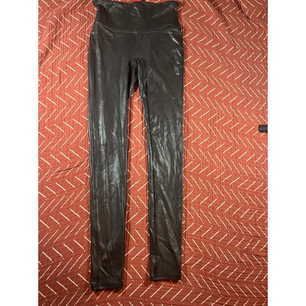 SPANX Faux Leather Leggings Women's Small‎ – Black High Waisted Shaping